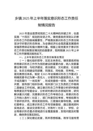 乡镇2025年上半年落实意识形态工作责任制情况报告