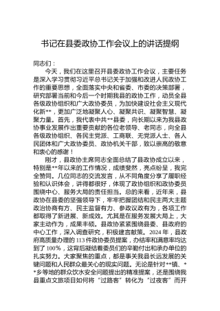 书记在县委政协工作会议上的讲话提纲