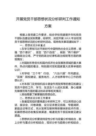 开展党员干部思想状况分析研判工作通知方案
