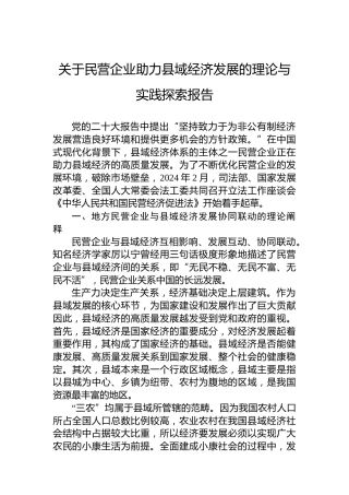 关于民营企业助力县域经济发展的理论与实践探索报告
