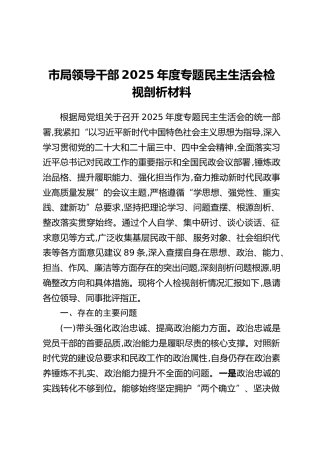 市局领导干部2025年度专题民主生活会检视剖析材料（五个带头）