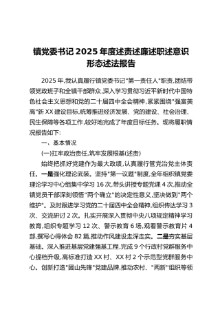 镇党委书记2025年度述责述廉述职述意识形态述法报告