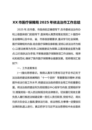 XX市医疗保障局2025年依法治市工作总结
