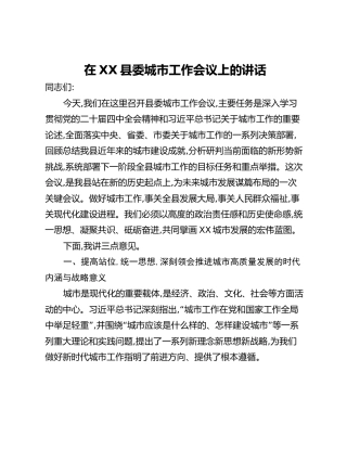在XX县委城市工作会议上的讲话（2）