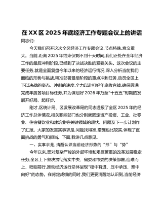 在XX区2025年底经济工作专题会议上的讲话