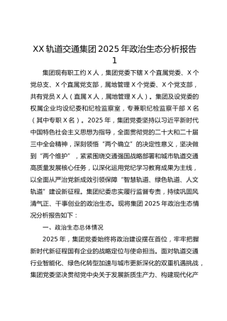 XX轨道交通集团2025年政治生态分析报告1