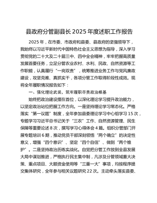 县政府分管副县长2025年度述职工作报告