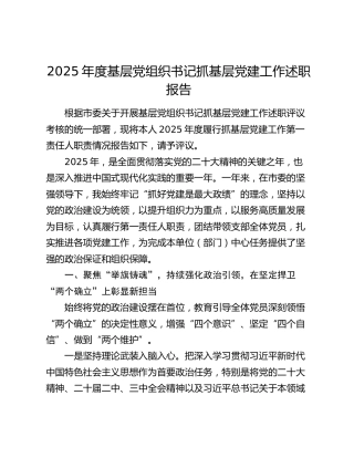 2025年度基层党组织书记抓基层党建工作述职报告