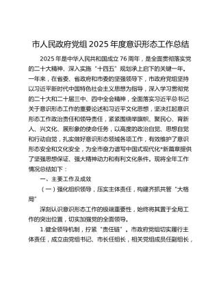 市人民政府党组2025年度意识形态工作总结