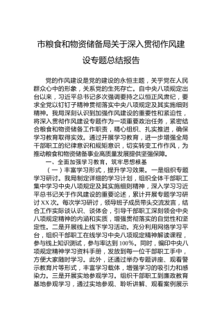 市粮食和物资储备局关于深入贯彻作风建设专题总结报告