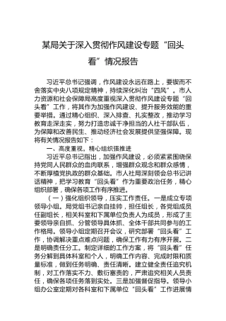 某局关于深入贯彻作风建设专题“回头看”情况报告