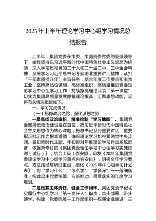 2025年上半年理论学习中心组学习情况总结报告