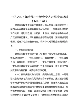 书记2025年度民主生活会个人对照检查材料（6096字）