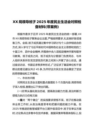 XX局领导班子2025年度民主生活会对照检查材料（带案例）