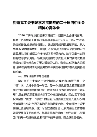 街道党工委书记学习贯彻党的二十届四中全会精神心得体会