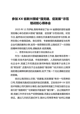 参加XX省新兴领域“强党建、促发展”示范培训班心得体会