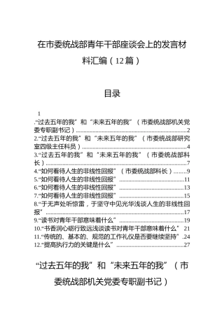 在市委统战部青年干部座谈会上的发言材料汇编（12篇）