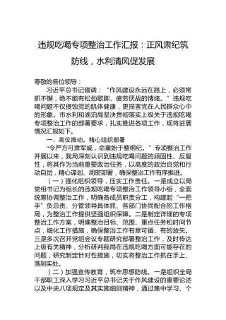 违规吃喝专项整治工作汇报：正风肃纪筑防线，水利清风促发展