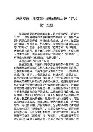 理论发言：用数智化破解基层治理“碎片化”难题
