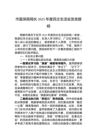 市医保局局长2025年度民主生活会发言提纲