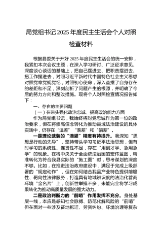 局党组书记2025年度民主生活会个人对照检查材料