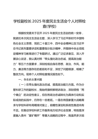 学校副校长2025年度民主生活会个人对照检查1(学校)
