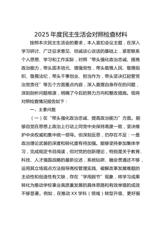 2025年度民主生活会对照检查材料-