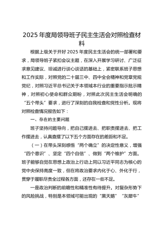 2025年度局领导班子民主生活会对照检查材料