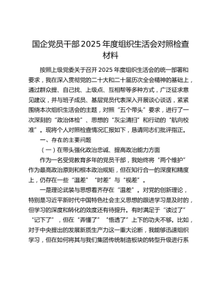 国企党员干部2025年度组织生活会对照检查材料（五个带头方面）