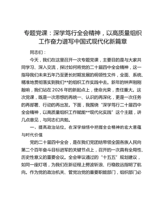 专题党课：深学笃行全会精神  以高质量组织工作奋力谱写中国式现代化新篇章