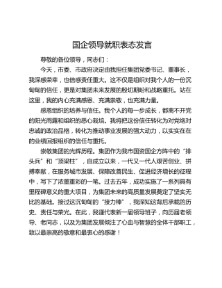 国企领导就职表态发言