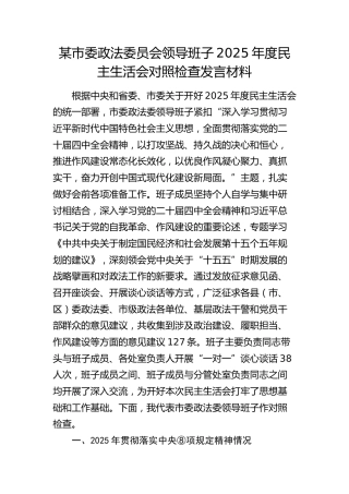 政法委领导班子2025年度民主生活会对照检查(含典型案例剖析落实八项规定情况)
