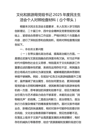 文旅局党组书记2025年度民主生活会对照检查