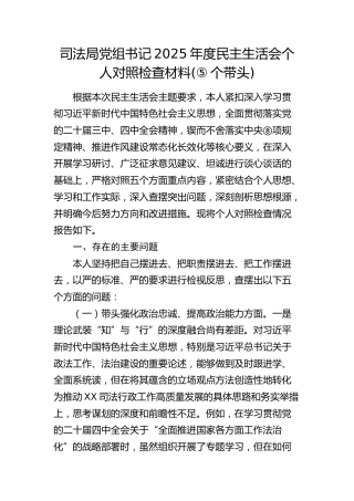 司法局党组书记2025年度民主生活会个人对照检查