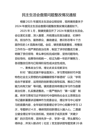 上年度民主生活会查摆问题整改情况总结通报