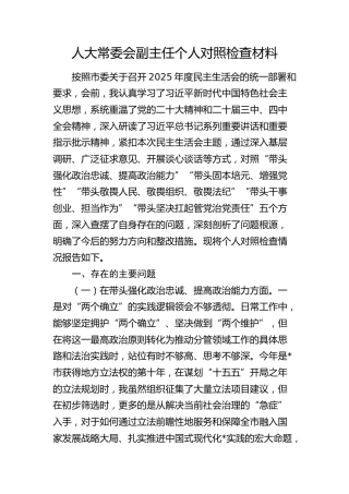 人大副主任2025年度民主生活会对照检查