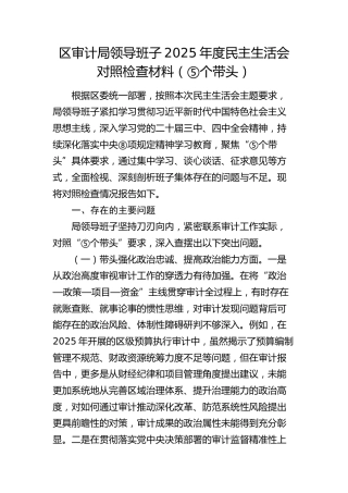 区审计局领导班子2025年度民主生活会对照检查