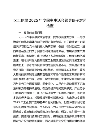 区工信局2025年度民主生活会领导班子对照检查