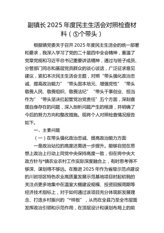 副镇长2025年度民主生活会对照检查