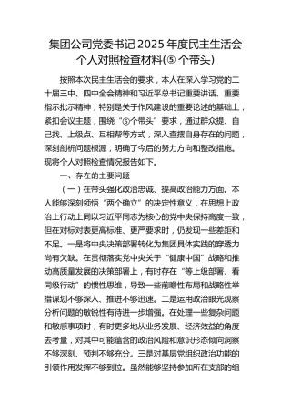 公司党委书记2025年度民主生活会个人对照检查材料(2)
