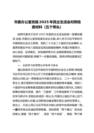 市委办公室党组2025年民主生活会对照检查材料（五个带头）