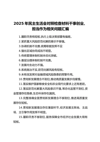 2025年民主生活会对照检查材料【干事创业、担当作为】相关问题汇编