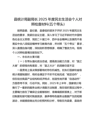 县统计局副局长2025年度民主生活会个人对照检查材料(五个带头)