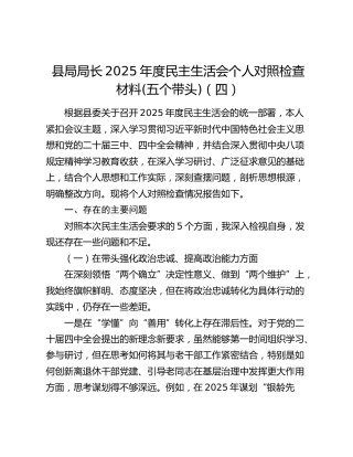 县局局长2025年度民主生活会个人对照检查材料(五个带头)（四）