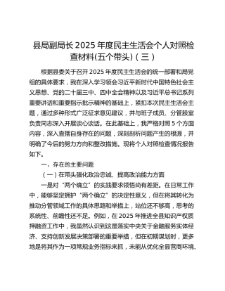 县局副局长2025年度民主生活会个人对照检查材料(五个带头)（三）
