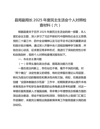 县局副局长2025年度民主生活会个人对照检查材料（六）