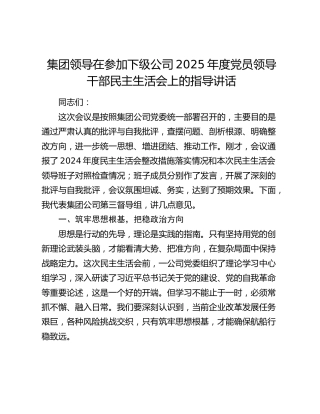 集团领导在参加下级公司2025年度党员领导干部民主生活会上的指导讲话