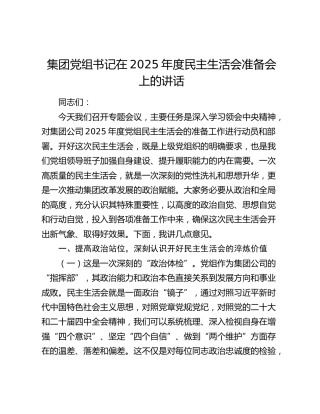 集团党组书记在2025年度民主生活会准备会上的讲话