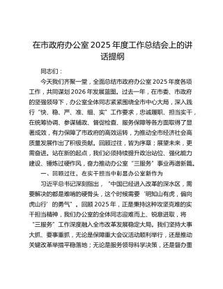 在市政府办公室2025年度工作总结会上的讲话提纲