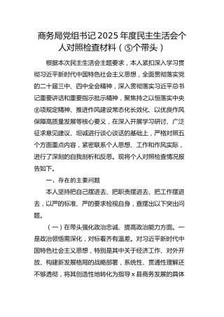 商务局党组书记2025年度民主生活会个人对照检查材料